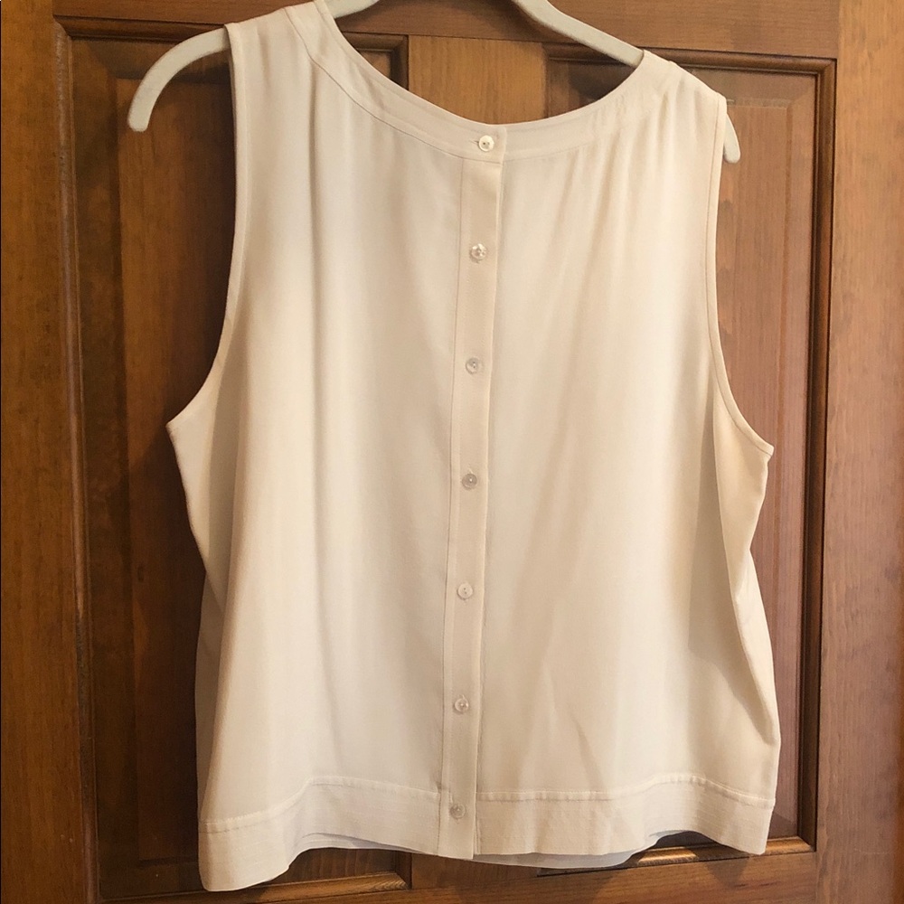 Eileen Fisher Sleeveless Crewneck Lined Silk Blouse - Cream - Picture 7 of 8